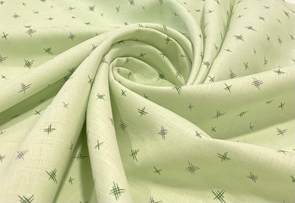 Pale Green Printed- Premium Dyed Linen Fabric Prelacy-2