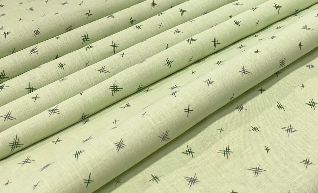 Pale Green Printed- Premium Dyed Linen Fabric Prelacy-2