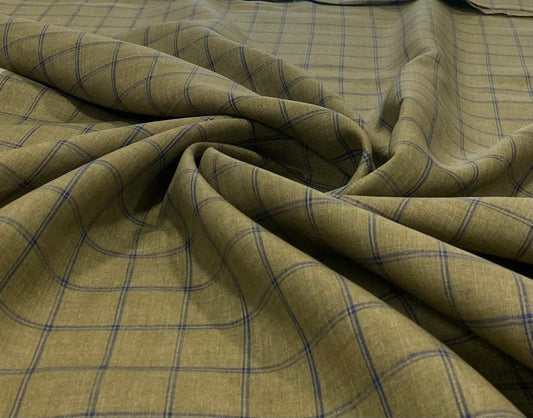Wood Brown Checked-  Premium Dyed Linen Fabric Adore-1