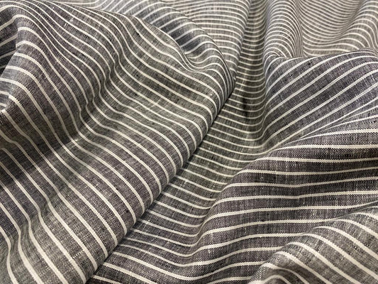 Charcoal Grey Stripe - Premium Dyed Linen Fabric Aries-04615-Y