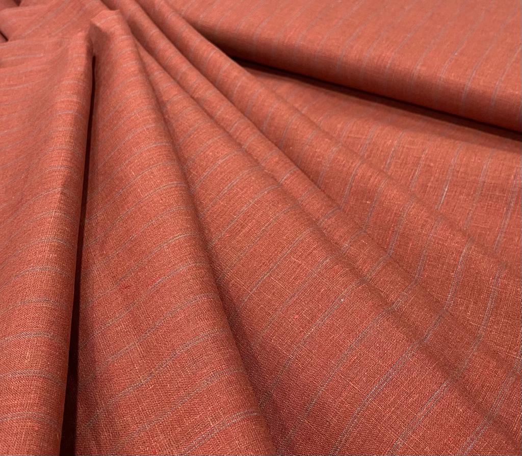 Brick Red Stripe - Premium Dyed Linen Fabric Anna-E8280-Y