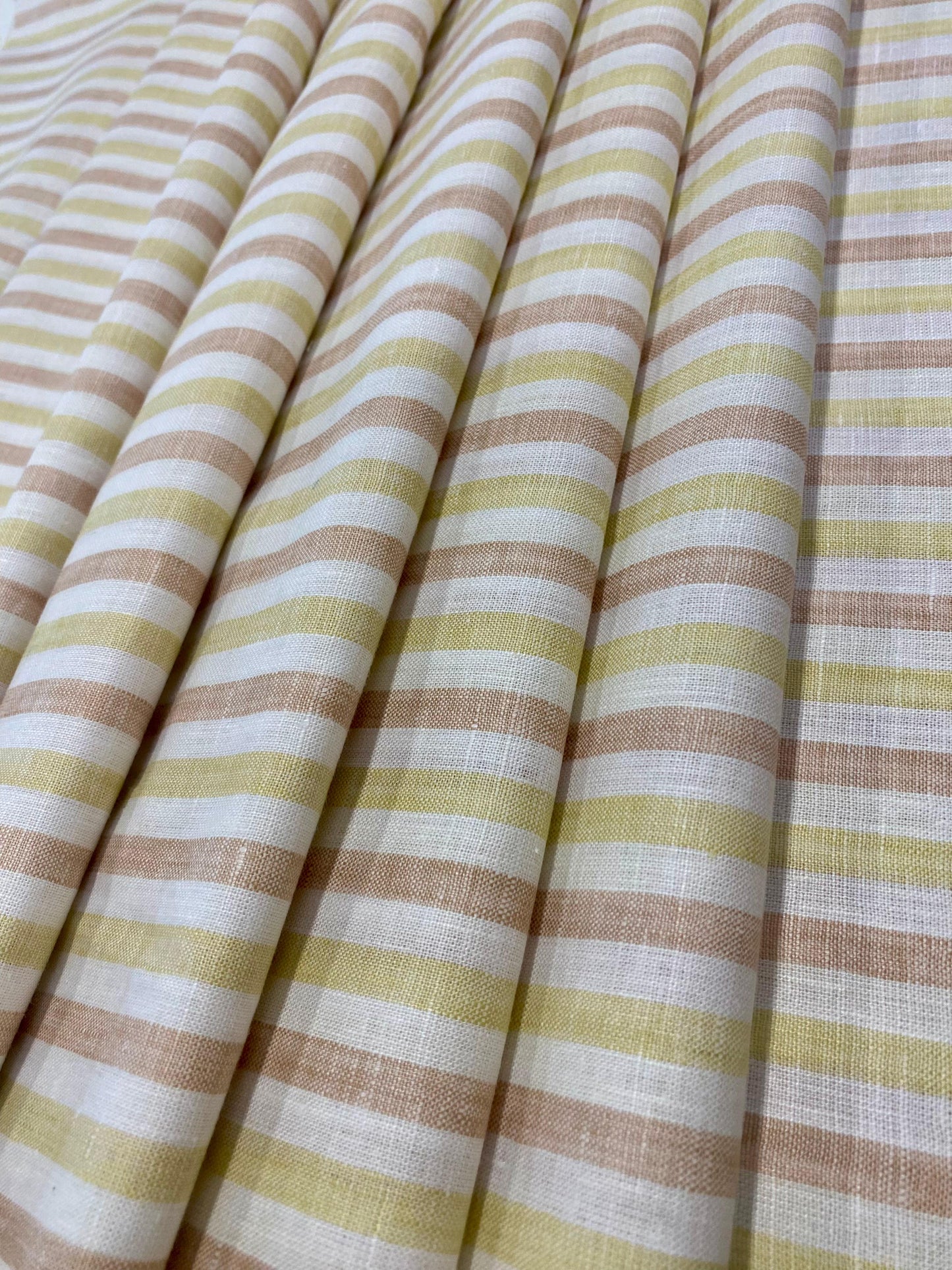 Light Yellow/ Brown Stripe - Premium Dyed Linen Fabric LCD-012