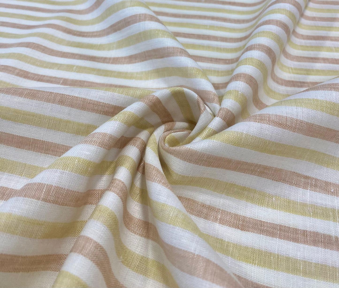 Light Yellow/ Brown Stripe - Premium Dyed Linen Fabric LCD-012
