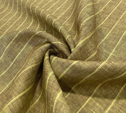 Golden Green Stripe - Premium Dyed Linen Fabric LCD-037