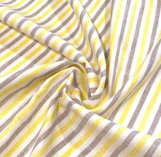 Grey/ Yellow Stripe -  Dyed Premium Linen Fabric RL-125