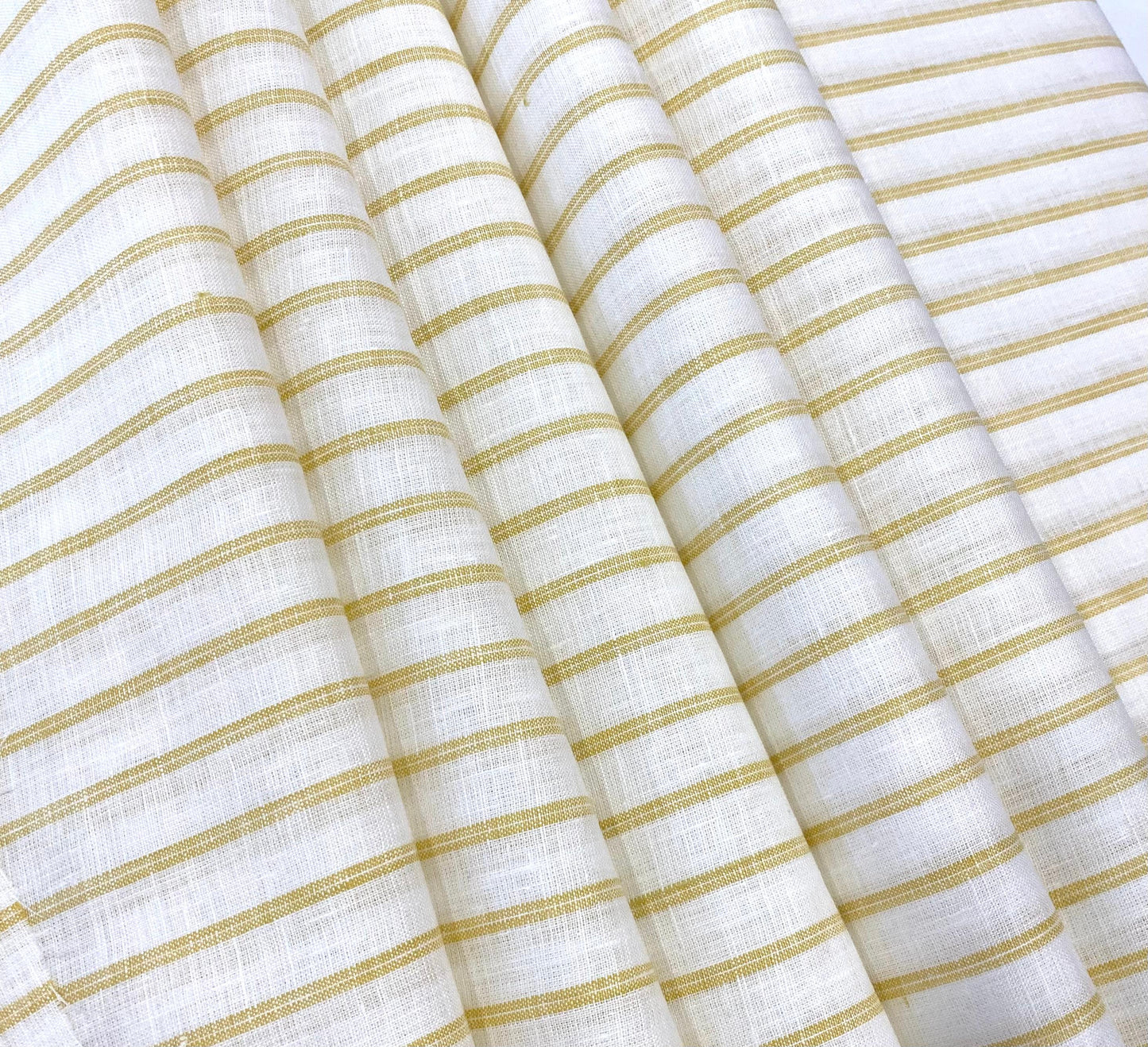 White/ Golden Yellow Stripe -  Dyed Premium Linen Fabric RL-751