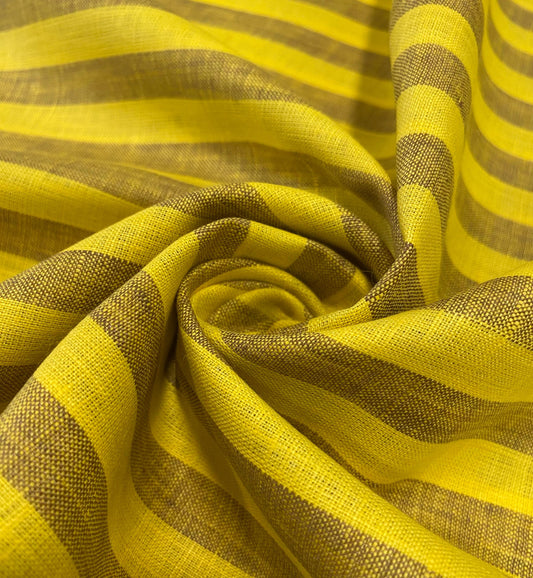 Yellow Grey Stripe - Dyed Premium Linen Fabric RL-646