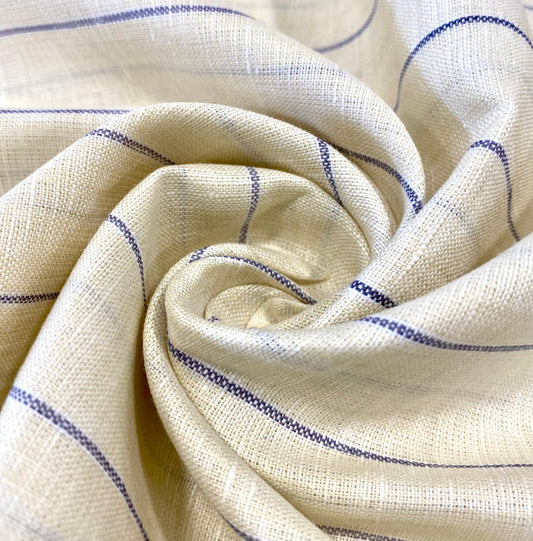 Cream White Blue Stripe - Dyed Premium Linen Fabric RL-1013