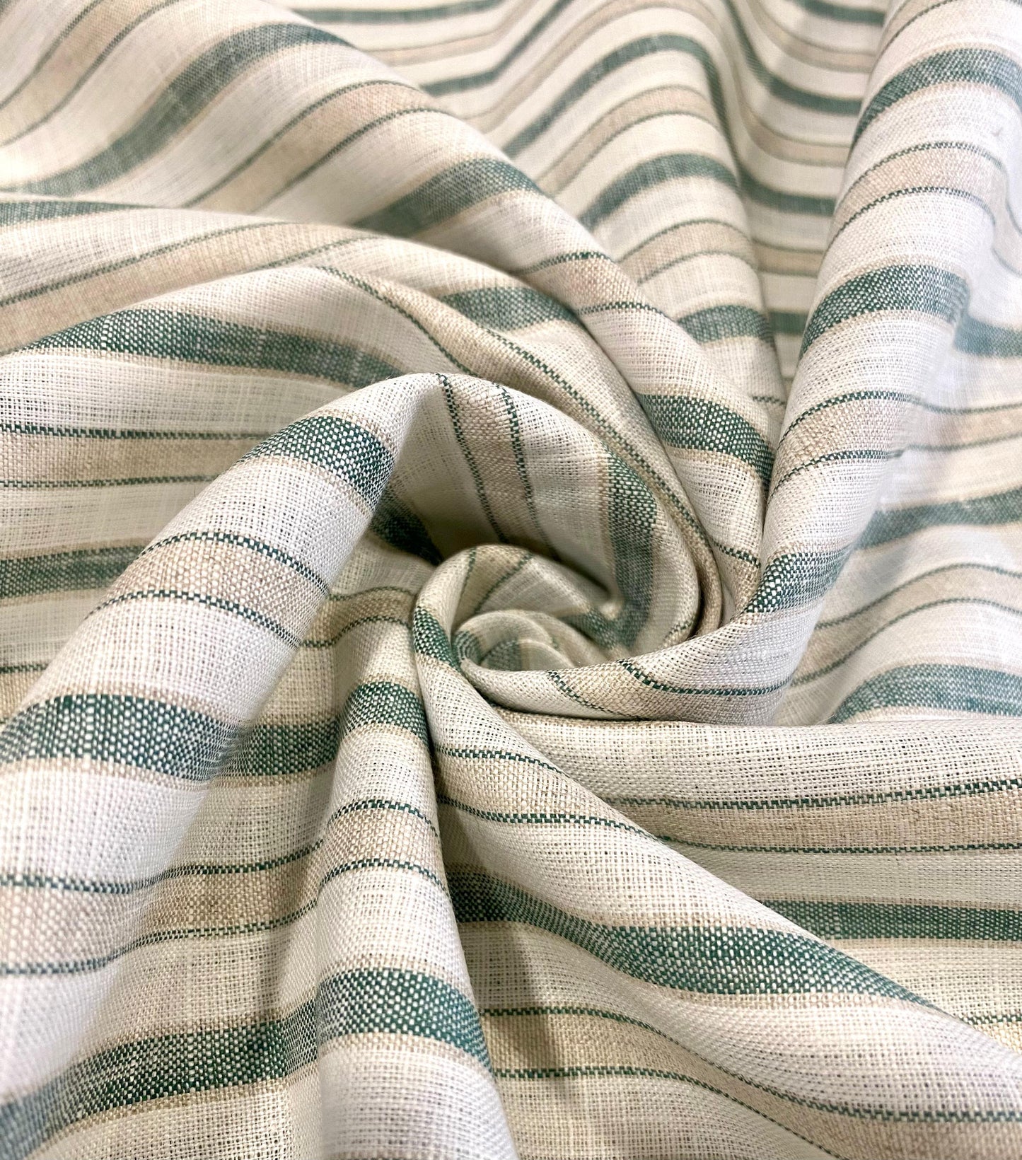 White with Green/beige Stripe - Dyed Premium Linen Fabric RL-959