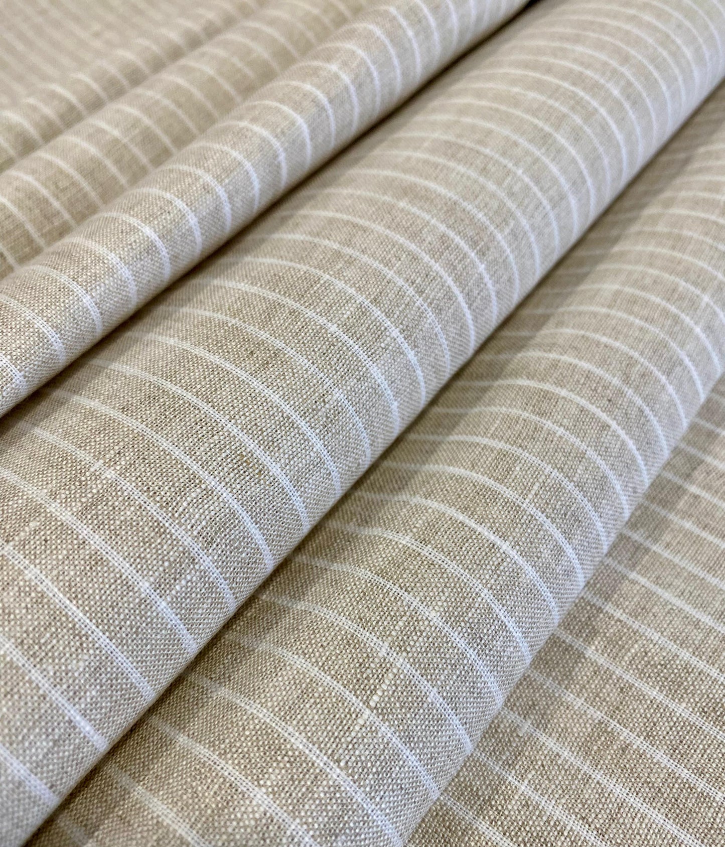 Beige White Stripe - Dyed Premium Linen Fabric RL-212