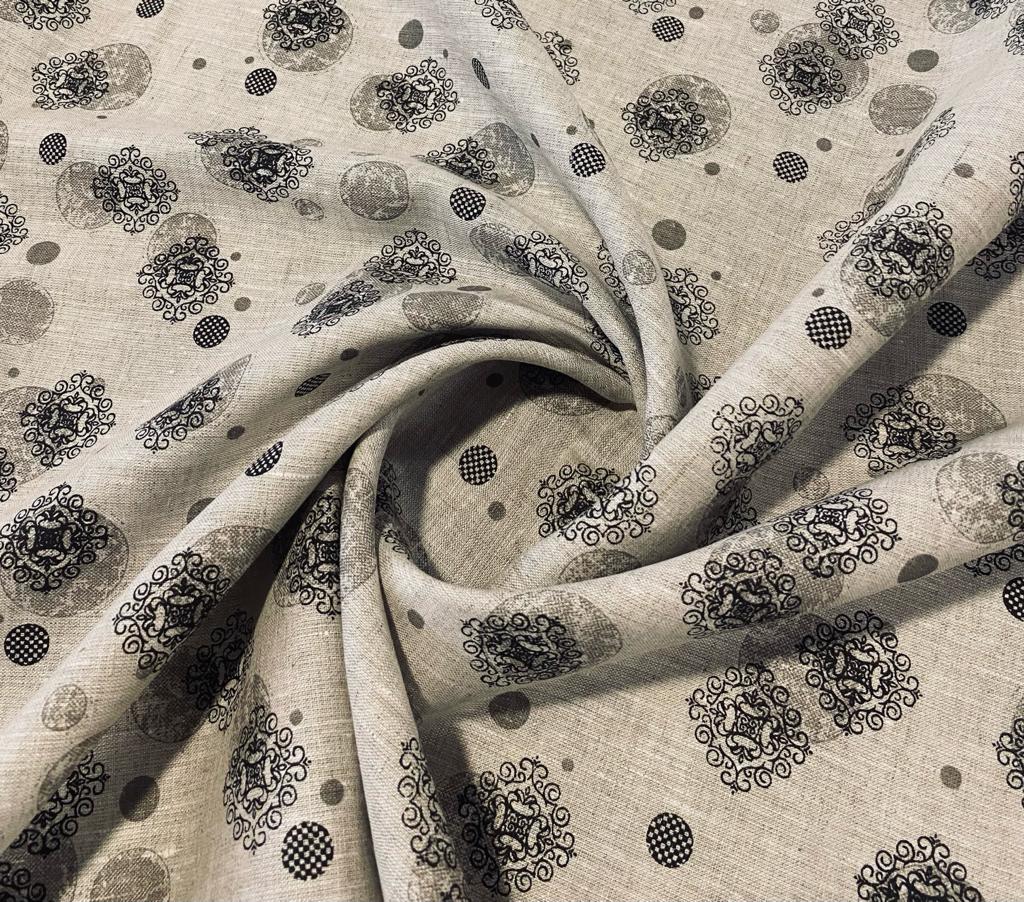 Grey Allover Printed Linen Fabric - Dyed Premium Linen Fabric BBP-010