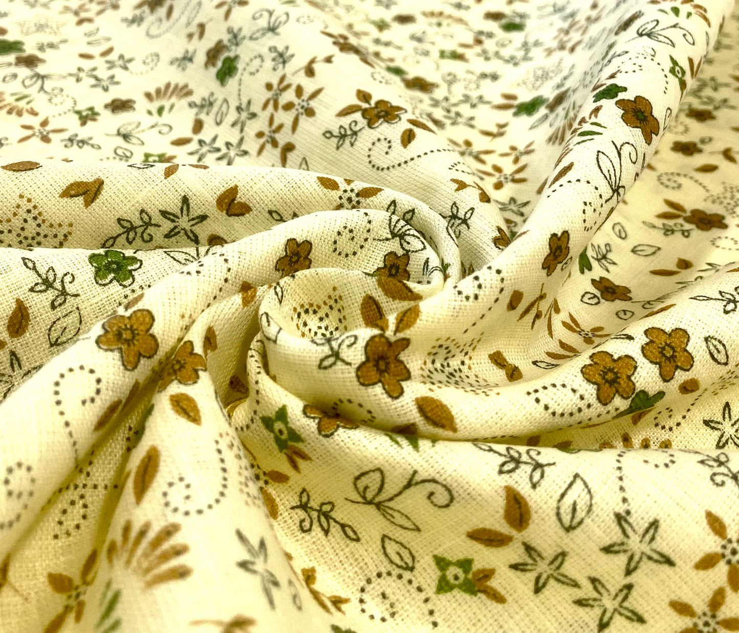Light Yellow Flower Allover Printed Linen Fabric -  Dyed Premium Linen Fabric BBP-030