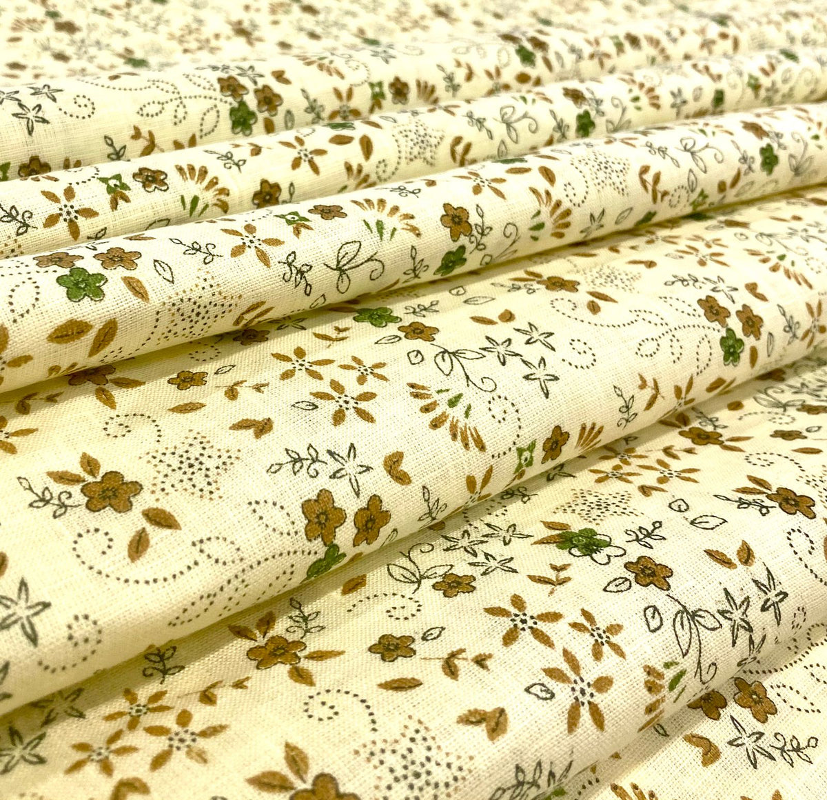 Light Yellow Flower Allover Printed Linen Fabric -  Dyed Premium Linen Fabric BBP-030