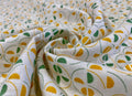 White-Green/Orange Leaf Allover Printed Linen Fabric - Dyed Premium Linen Fabric AWP-001