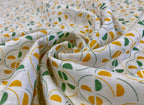White-Green/Orange Leaf Allover Printed Linen Fabric - Dyed Premium Linen Fabric AWP-001