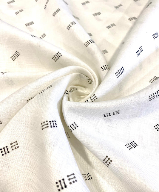 White Grey Dotted Allover Printed Linen Fabric - Dyed Premium Linen Fabric BCO-21019