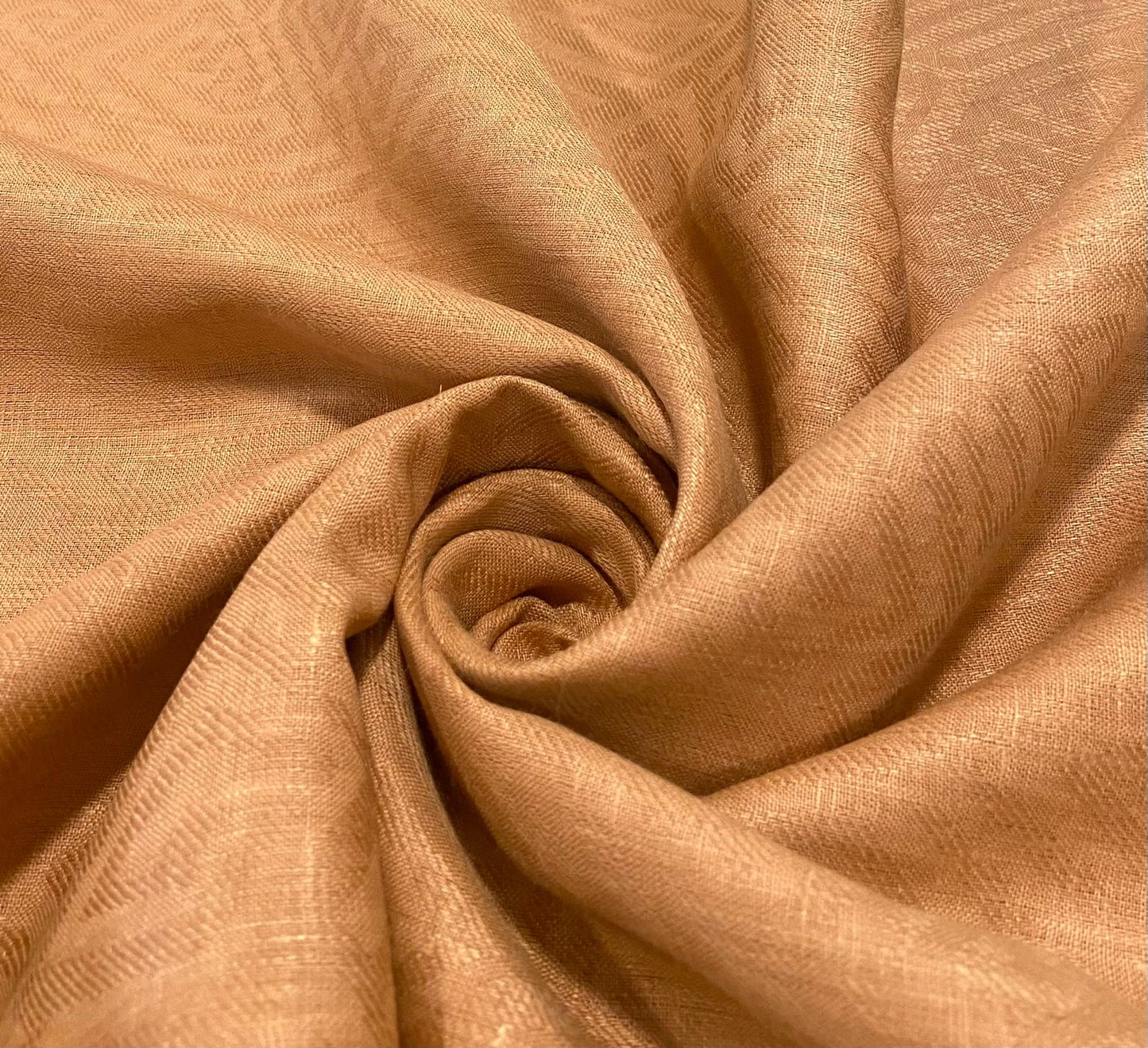 Golden Brown Self Design - Premium Dyed Linen Fabric LG-016