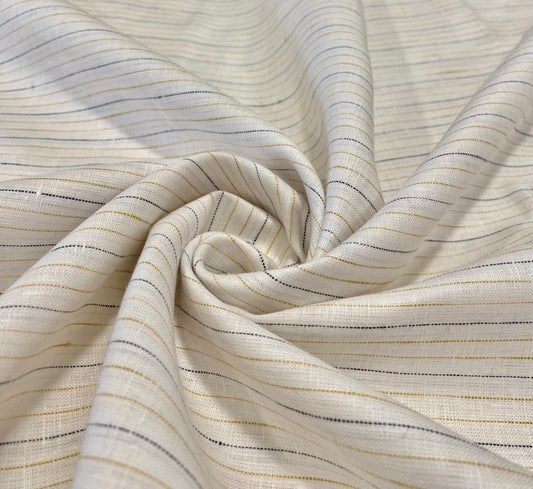 White Golden Yellow with Blue Stripe - Dyed Premium Linen Fabric BCF- 26389