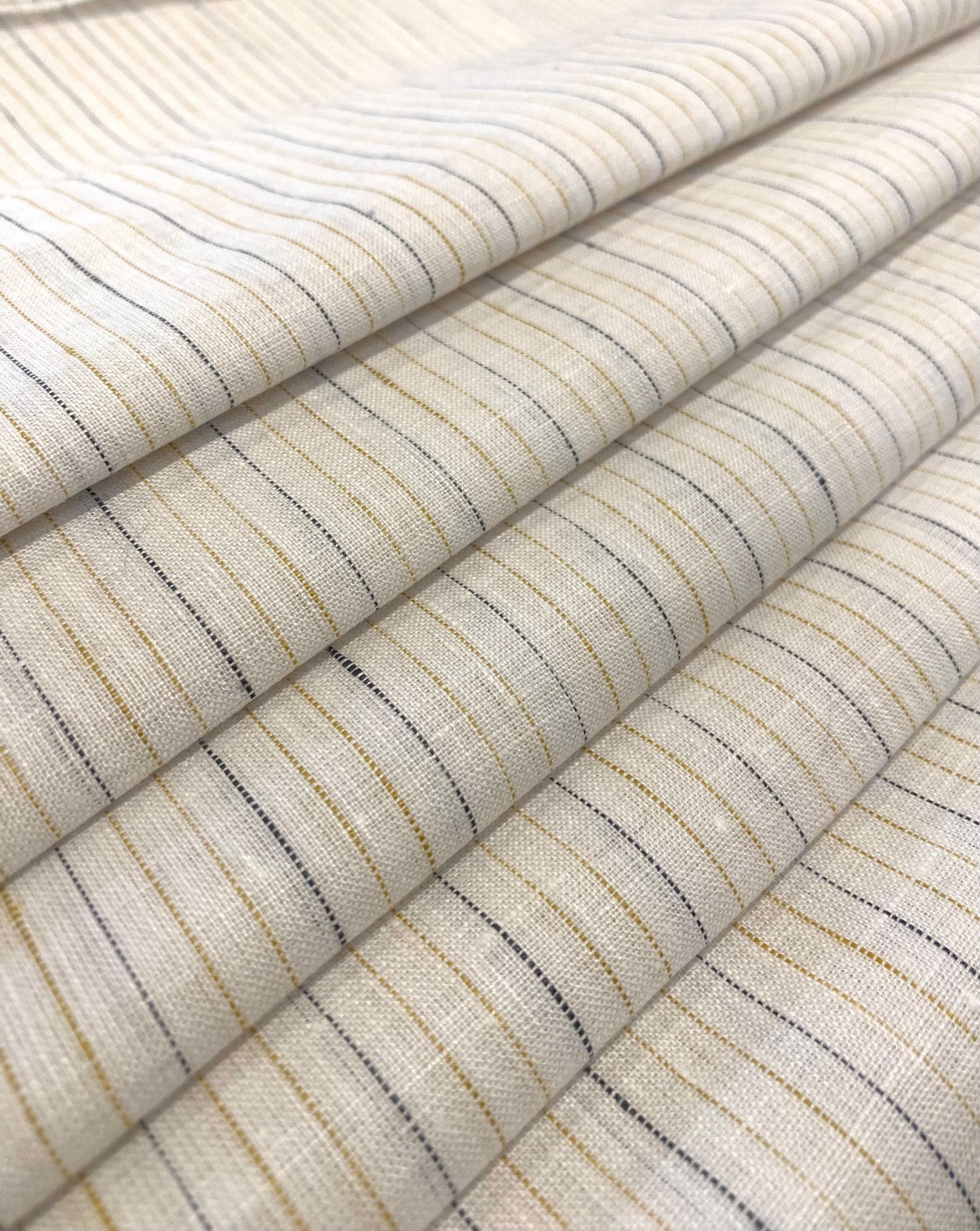 White Golden Yellow with Blue Stripe - Dyed Premium Linen Fabric BCF- 26389