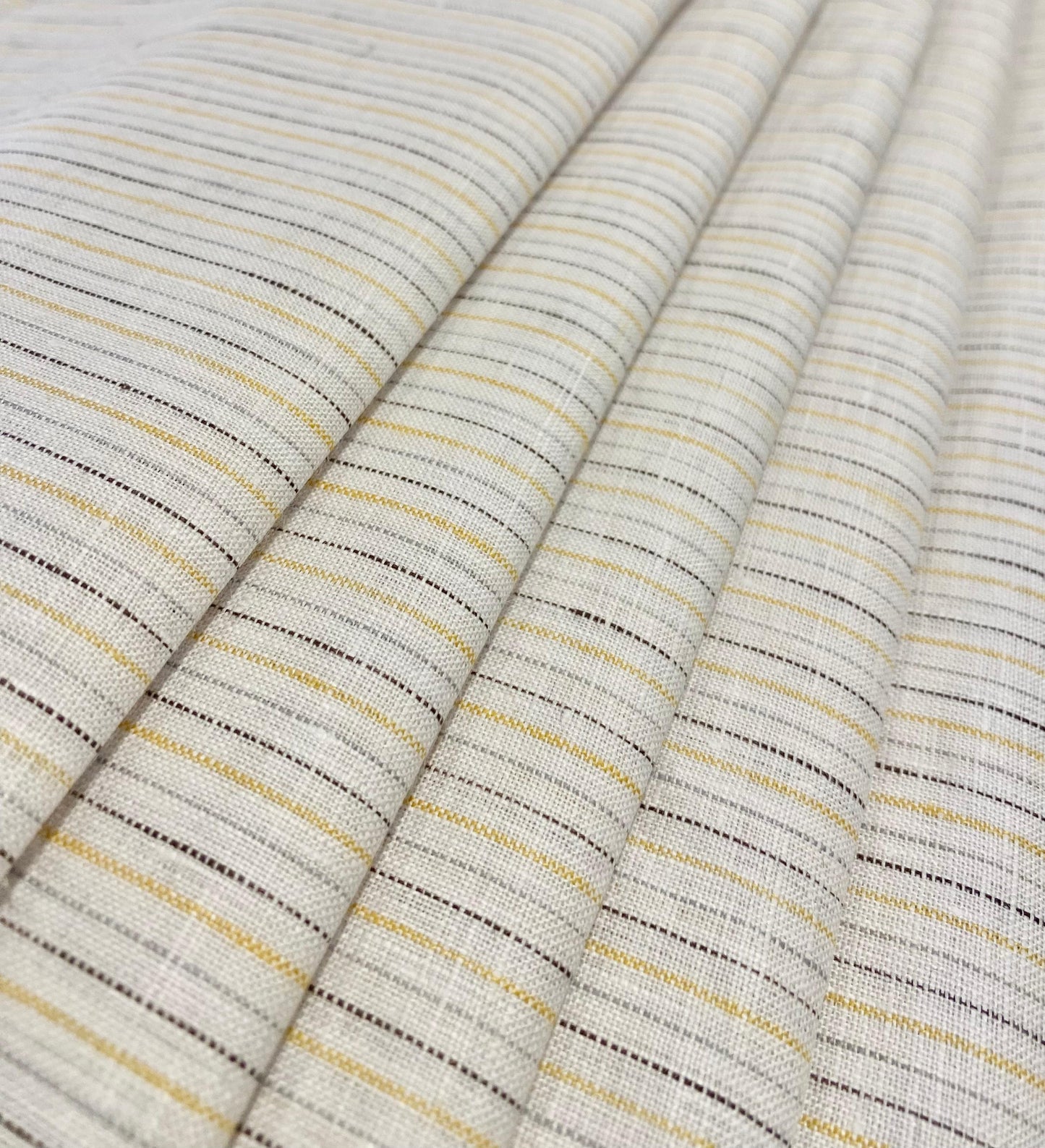 White-Golden Yellow, Grey & Brown Stripe - Dyed Premium Linen Fabric BCF- 26396