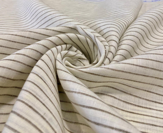 White With Greyish Green Stripe - Dyed Premium Linen Fabric BCF- 26533