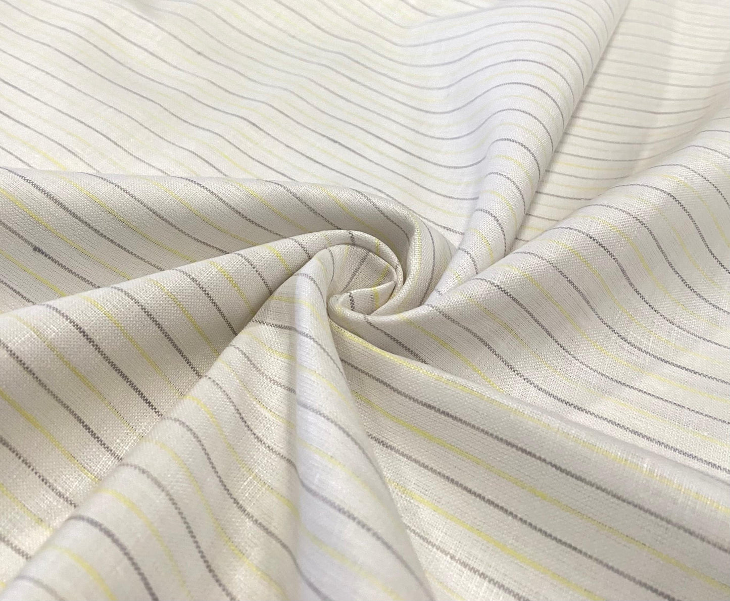 White With Grey, Yellow Stripe- Dyed Premium Linen Fabric BCF- 26415