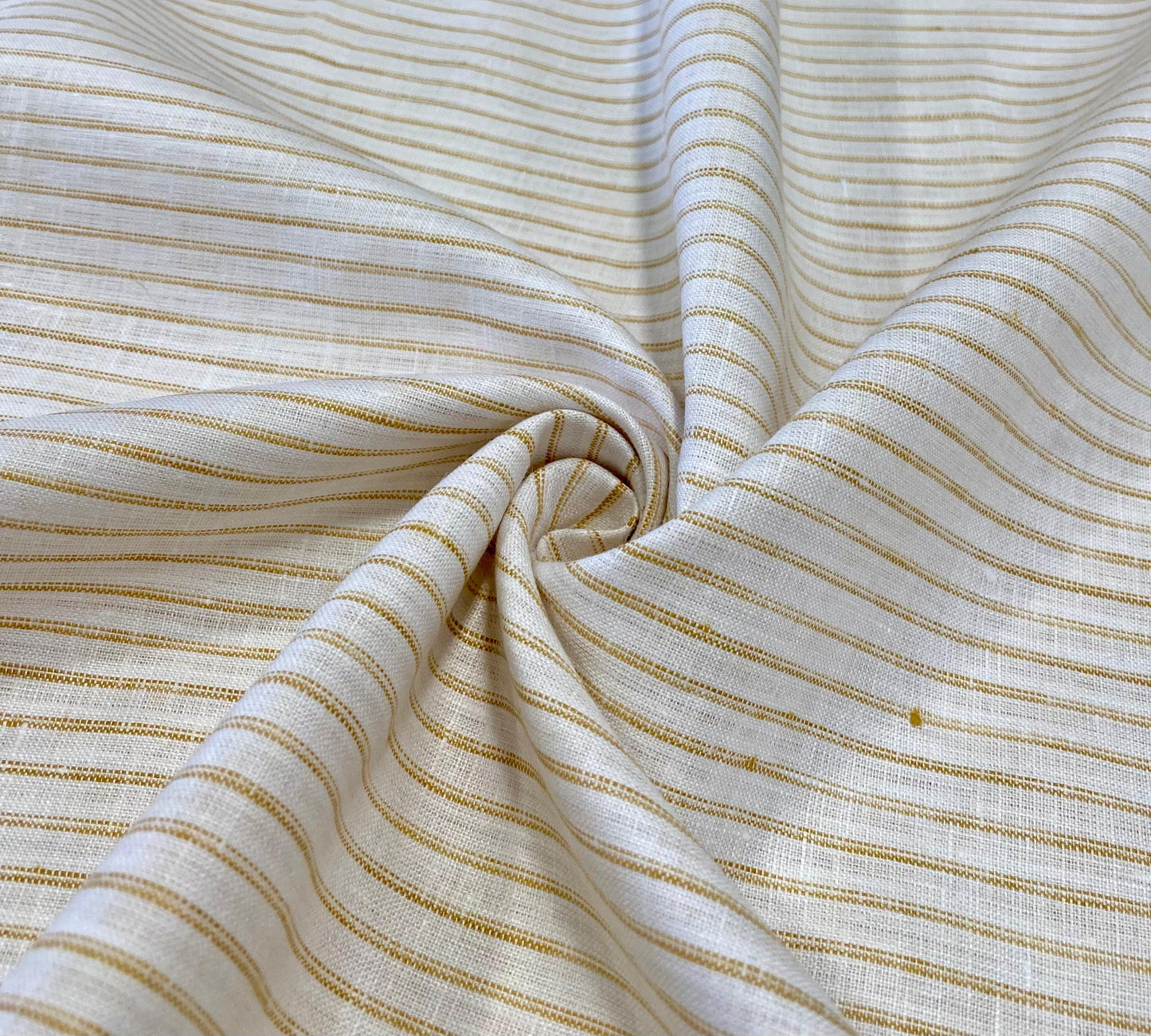 White Golden Yellow Double Stripe- Dyed Premium Linen Fabric BCF- 26405