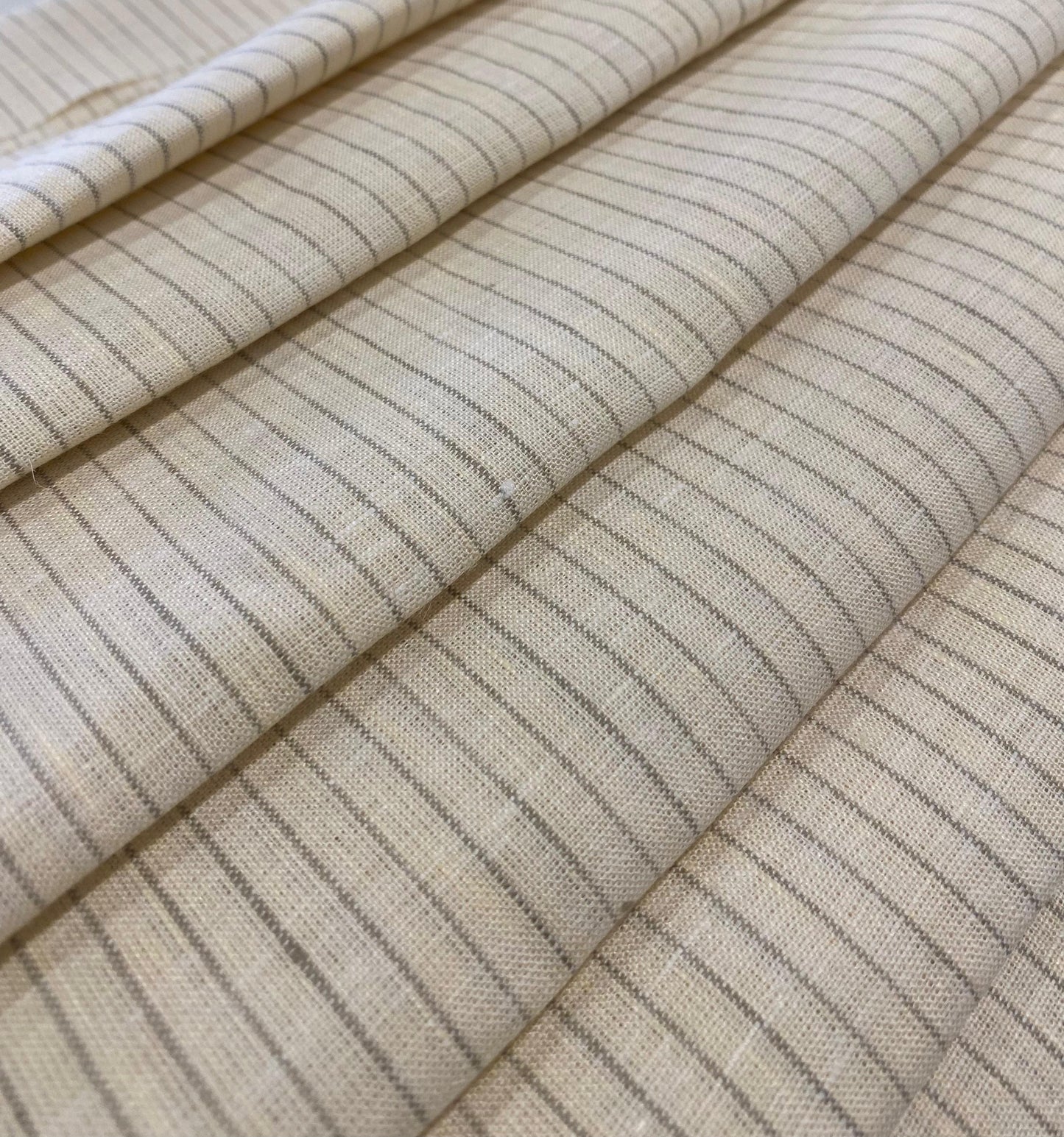 Cream White Grey Stripe- Dyed Premium Linen Fabric BCF- 26531