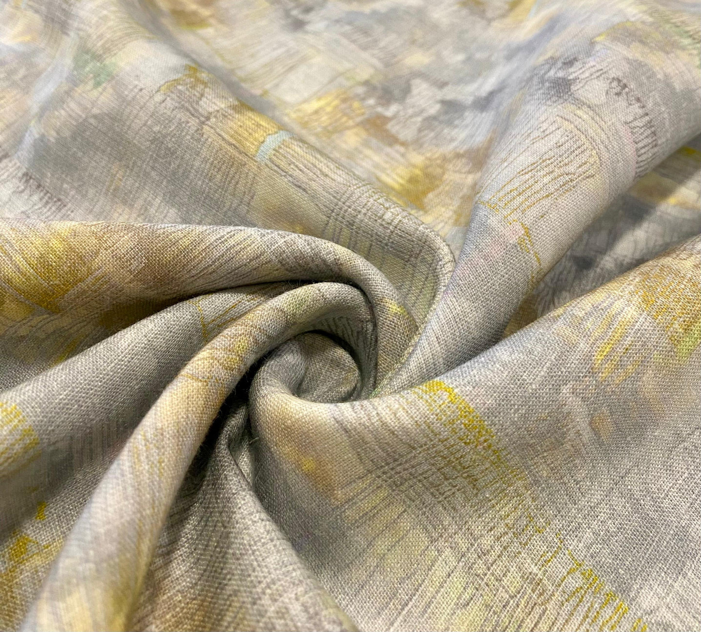 Grey And Yellow Digital Printed - Dyed Premium Linen Fabric BCH-146