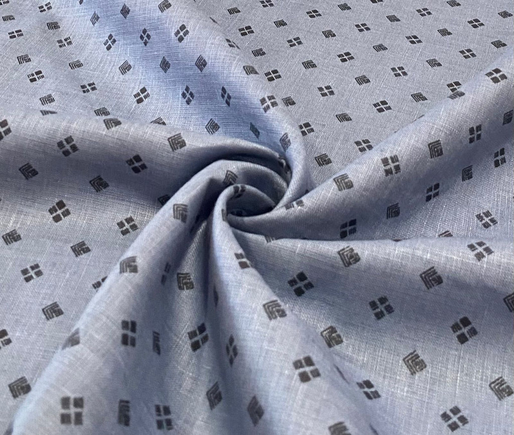 Dark Blue Digital Printed - Dyed Premium Linen Fabric BCM-12035