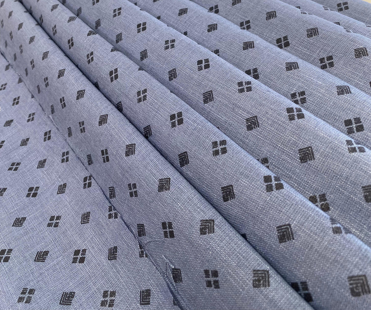 Dark Blue Digital Printed - Dyed Premium Linen Fabric BCM-12035