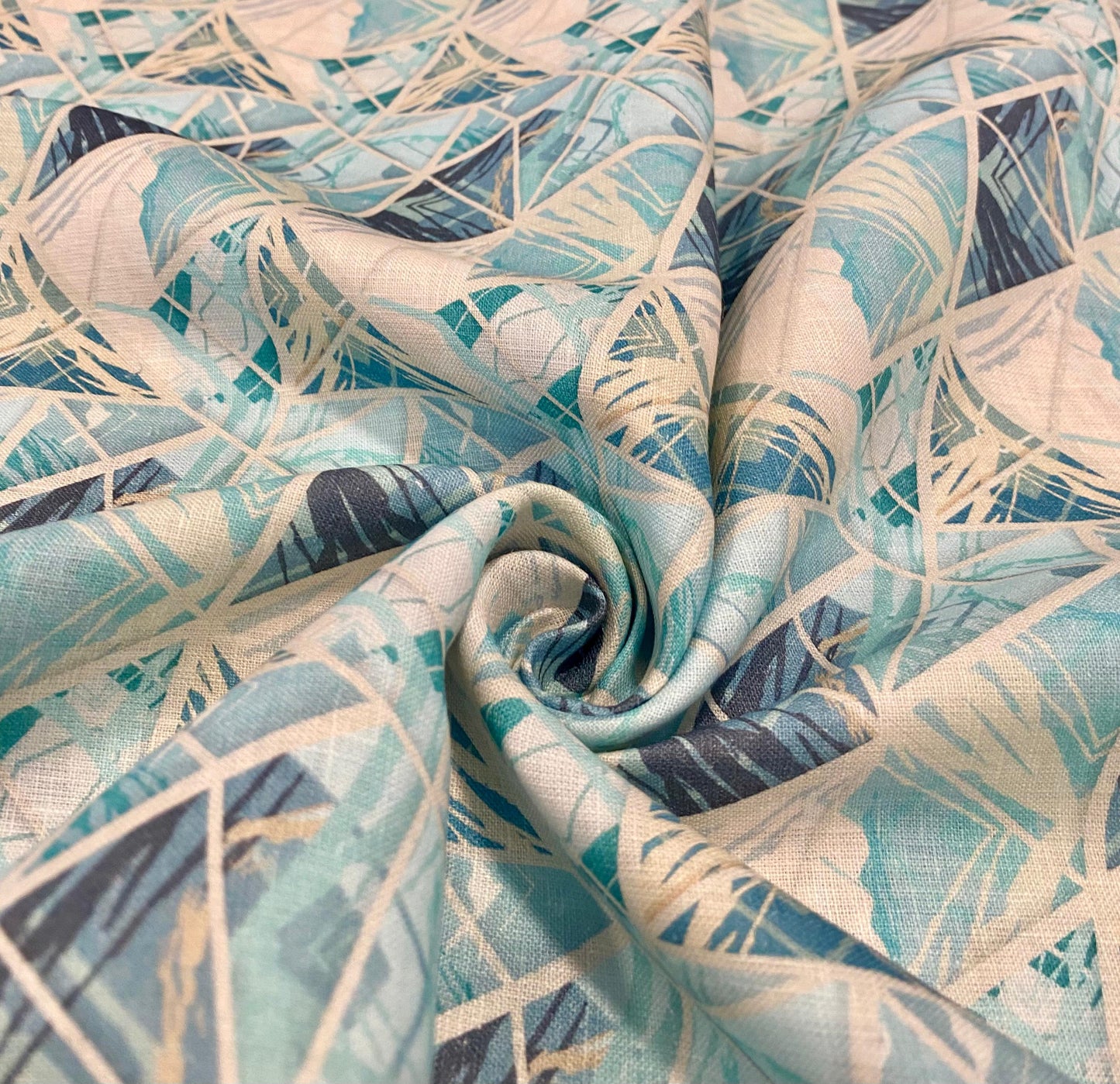 Blue Geometric Digital Printed - Dyed Premium Linen Fabric BCH-141