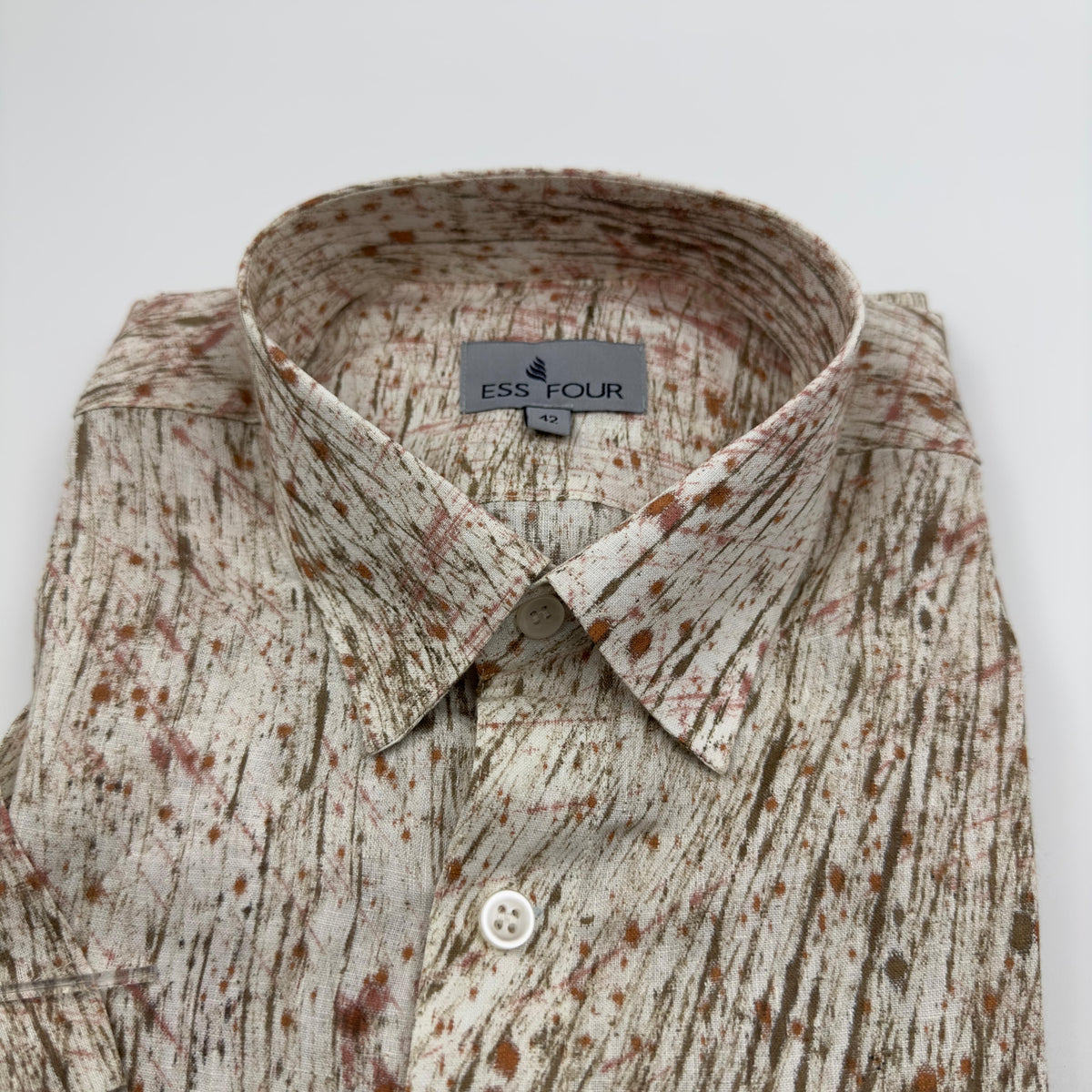 White Khaki Orange Painted AOP Linen Shirt - Men's Linen Shirt