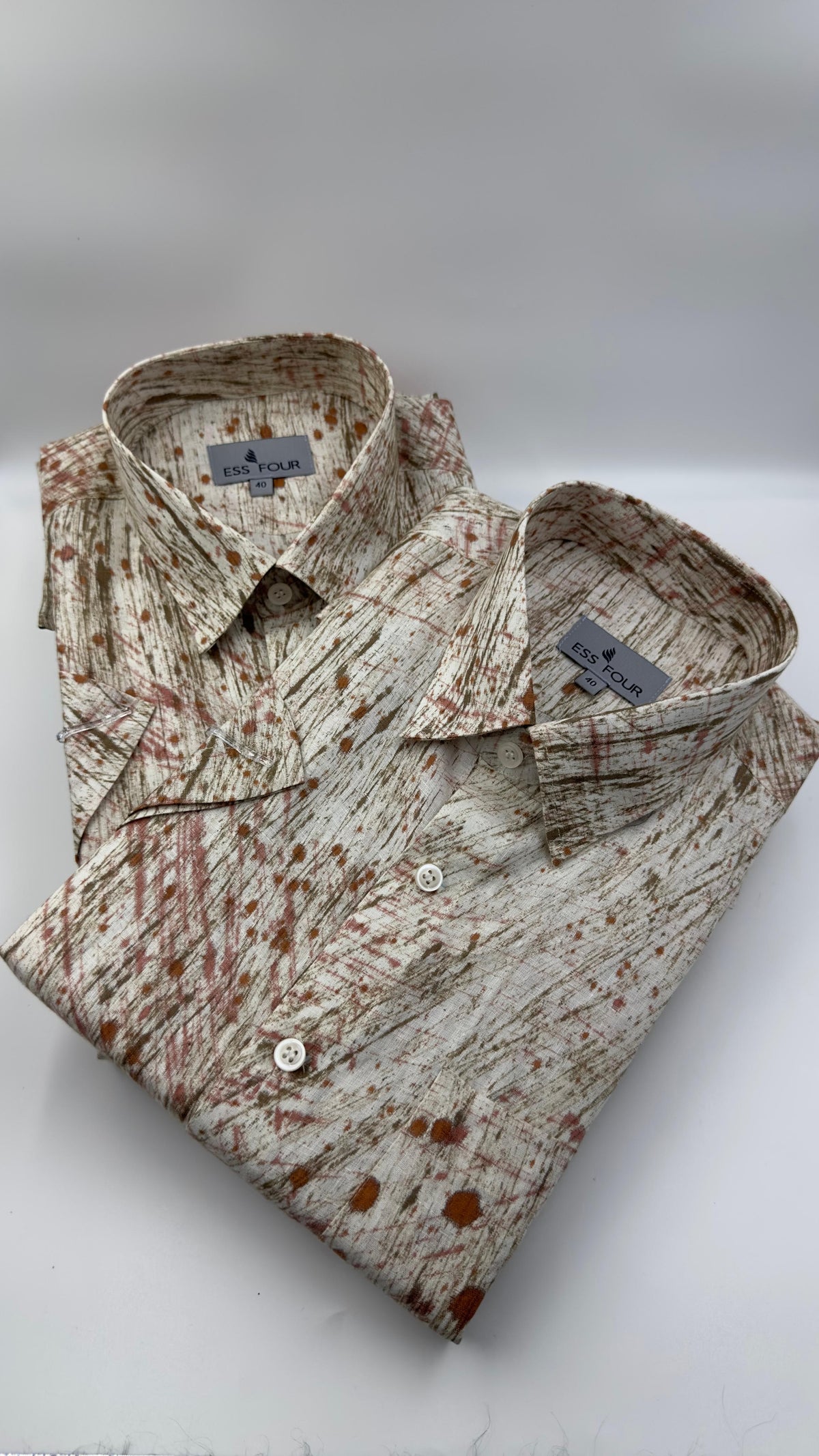White Khaki Orange Painted AOP Linen Shirt - Men's Linen Shirt