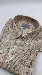 White Khaki Orange Painted AOP Linen Shirt - Men's Linen Shirt