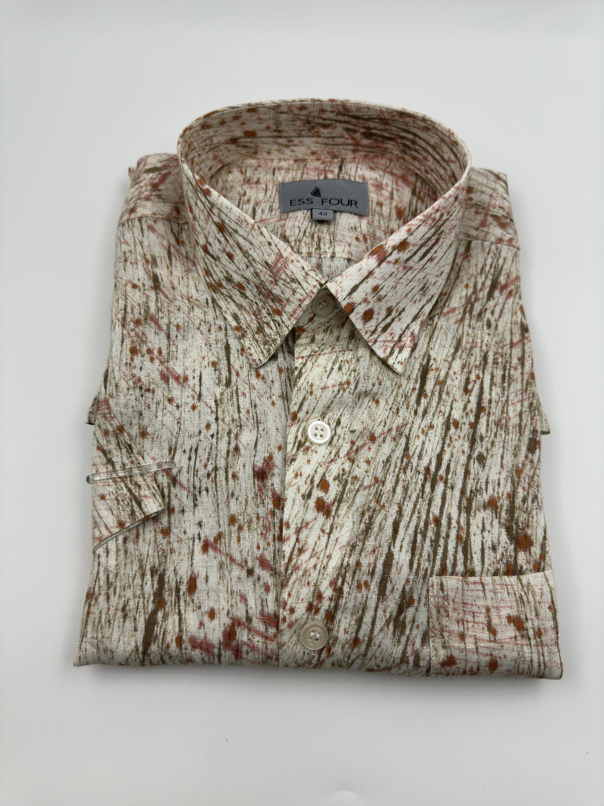 White Khaki Orange Painted AOP Linen Shirt - Men's Linen Shirt