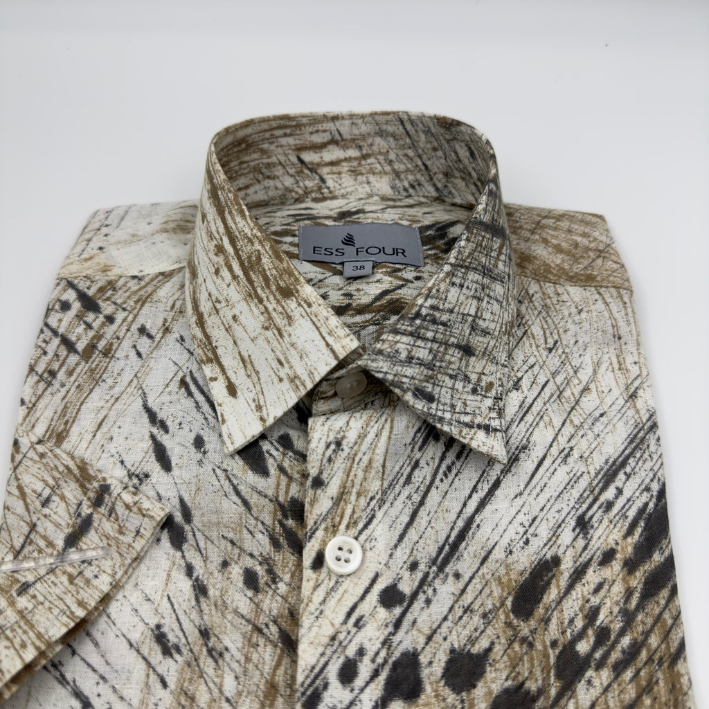 White Khaki Black Painted AOP Linen Shirt - Men's Linen Shirt