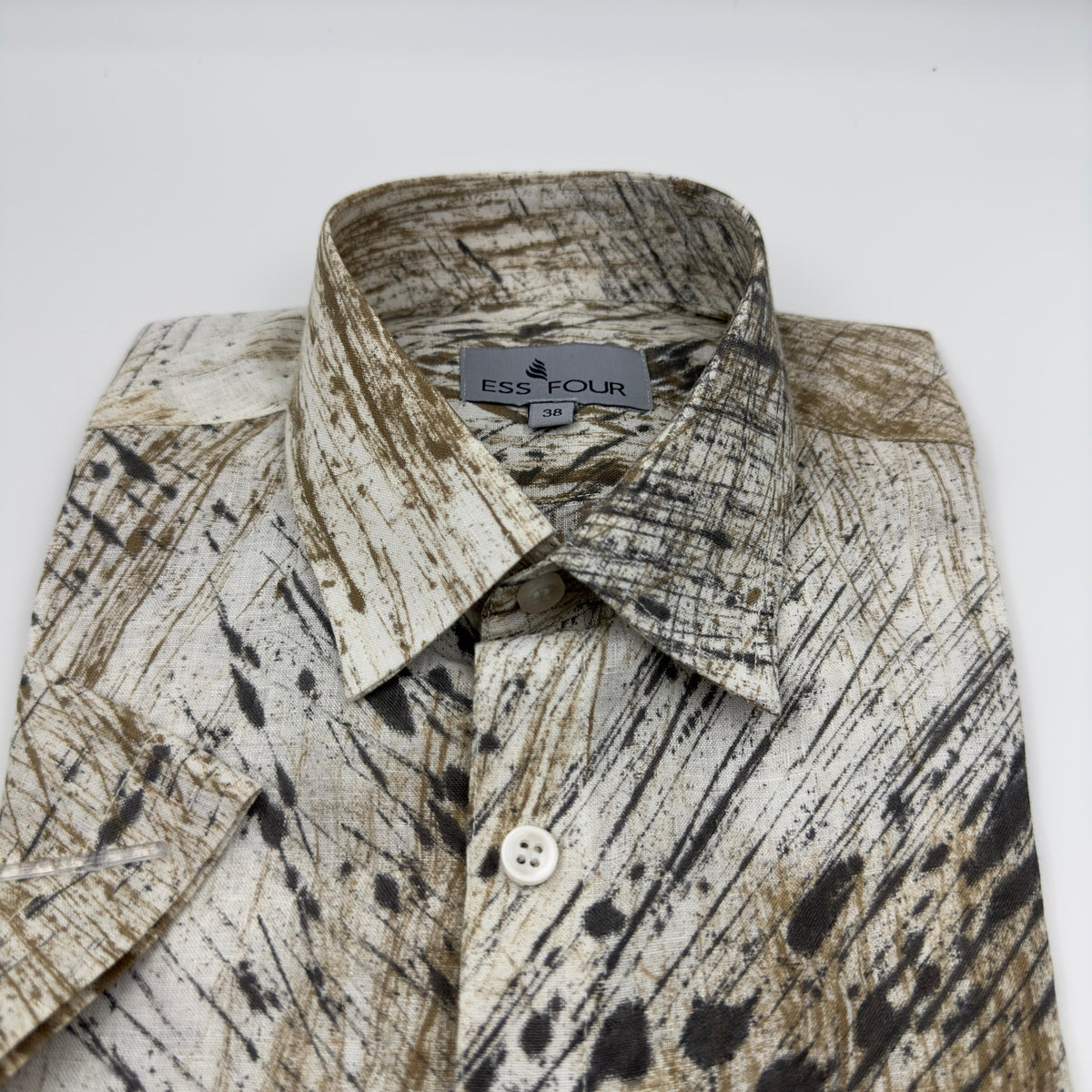 White Khaki Black Painted AOP Linen Shirt - Men's Linen Shirt