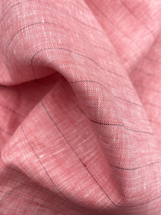 Salmon Pink Stripe - Dyed Premium Linen Fabric RL-838