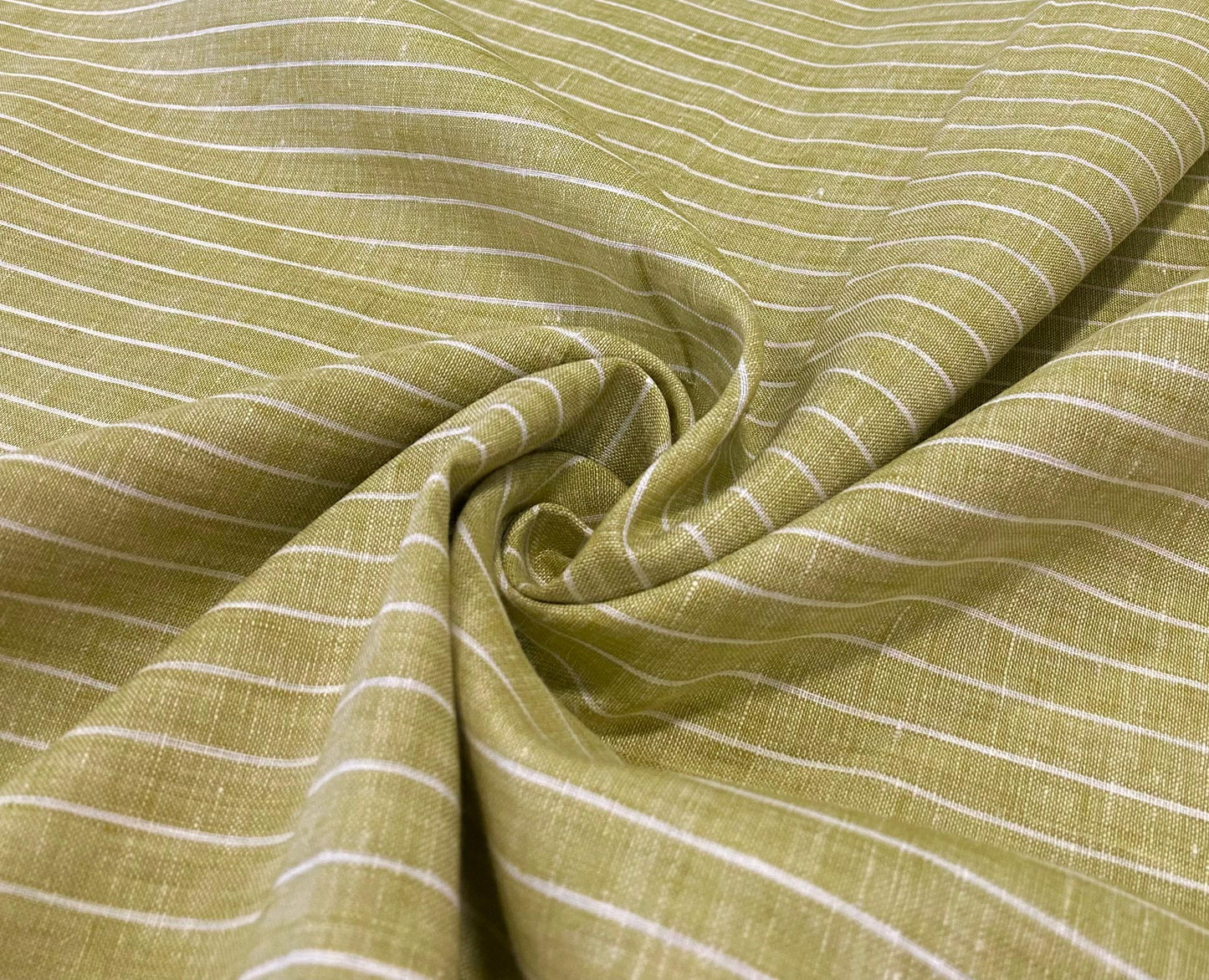Light Moss Green Stripe - Dyed Premium Linen Fabric LFP- 15052-101