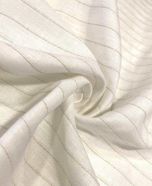White Light Green Stripe - Dyed Premium Linen Fabric LFKC- 4154