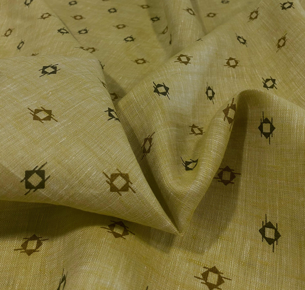 Greenish Yellow Printed- Dyed Premium Linen Fabric CNC-BCM- 12085