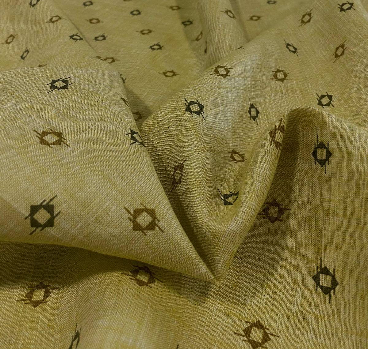 Greenish Yellow Printed- Dyed Premium Linen Fabric CNC-BCM- 12085