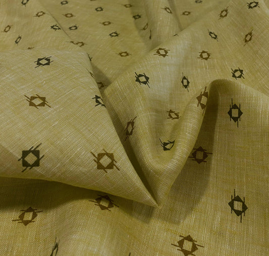 Greenish Yellow Printed- Dyed Premium Linen Fabric BCM- 12085