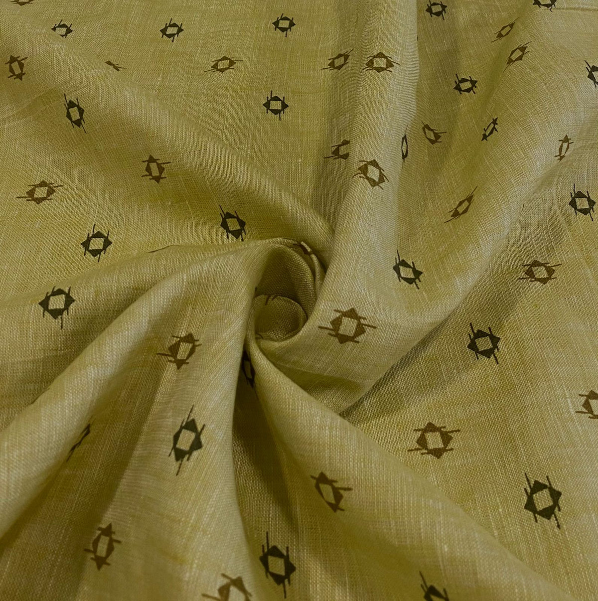 Greenish Yellow Printed- Dyed Premium Linen Fabric CNC-BCM- 12085