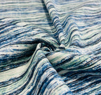 Blue Green Wavy Digital Printed - Dyed Premium Linen Fabric BCH- 620407