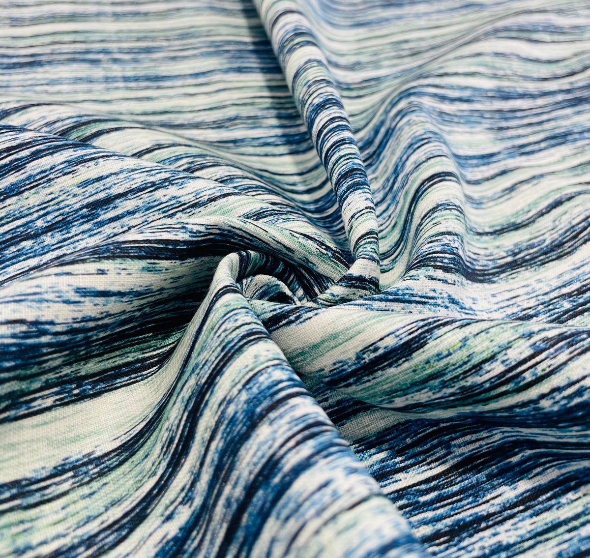 Blue Green Wavy Digital Printed - Dyed Premium Linen Fabric BCH- 620407