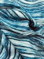 Blue Green Wavy Digital Printed - Dyed Premium Linen Fabric BCH- 620407