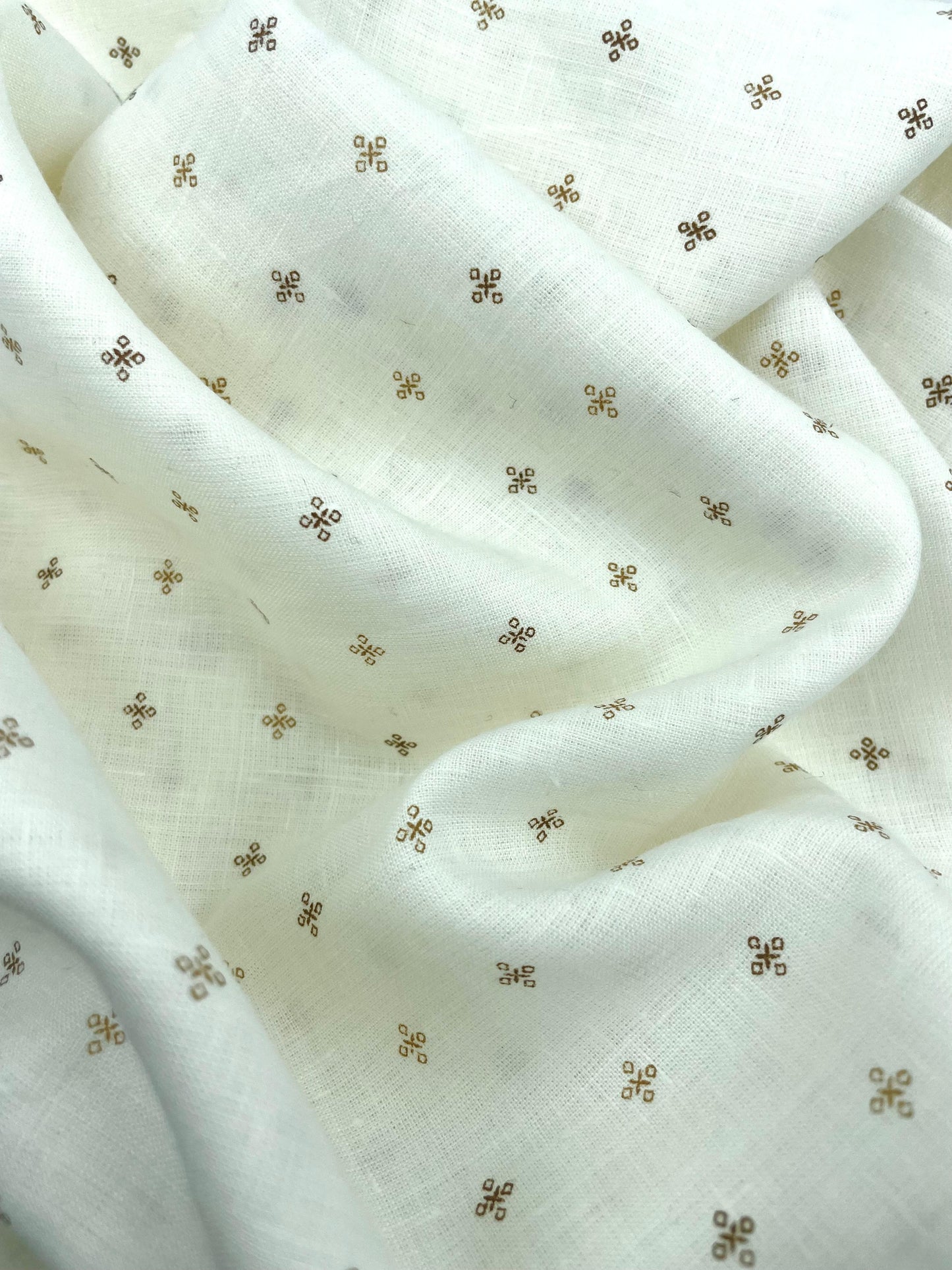 Cream White Allover Digital Printed- Dyed Premium Linen Fabric BCM- 12149 (NEW)