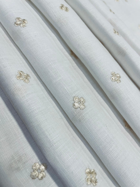 White Embroidery Self Design - Self Design Dyed Premium Linen Fabric BCHF-00748 (NEW)